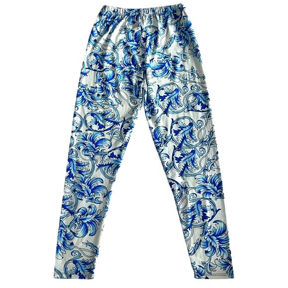 J&K Leggings High-Rise Stretch Pull On Buttery Smooth Womens XS Blue White - Picture 2 of 9